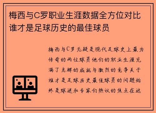 梅西与C罗职业生涯数据全方位对比 谁才是足球历史的最佳球员