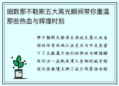 细数那不勒斯五大高光瞬间带你重温那些热血与辉煌时刻