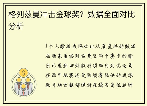 格列兹曼冲击金球奖？数据全面对比分析